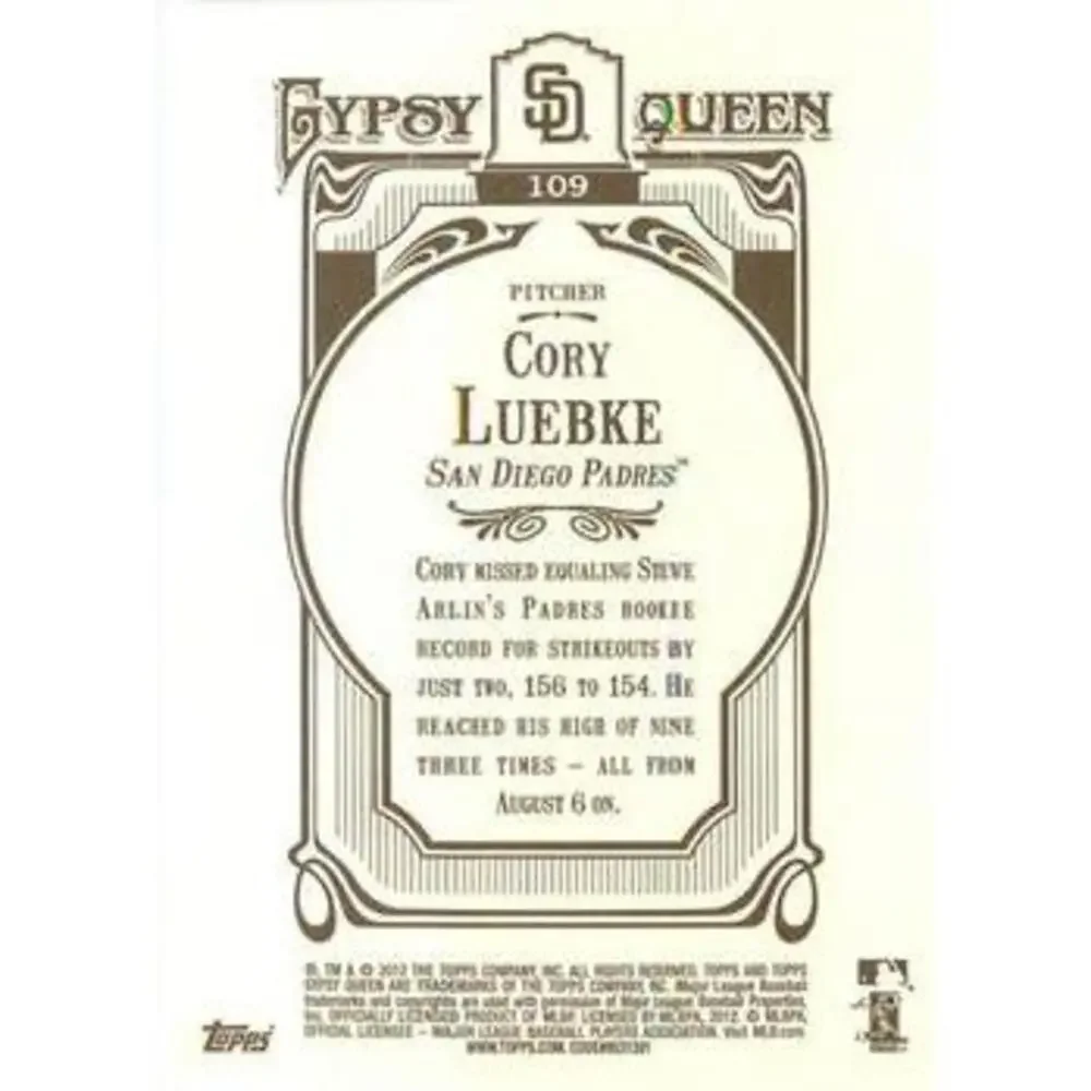 2012 Topps Gypsy Queen Cory Luebke # 109 San Diego Padres